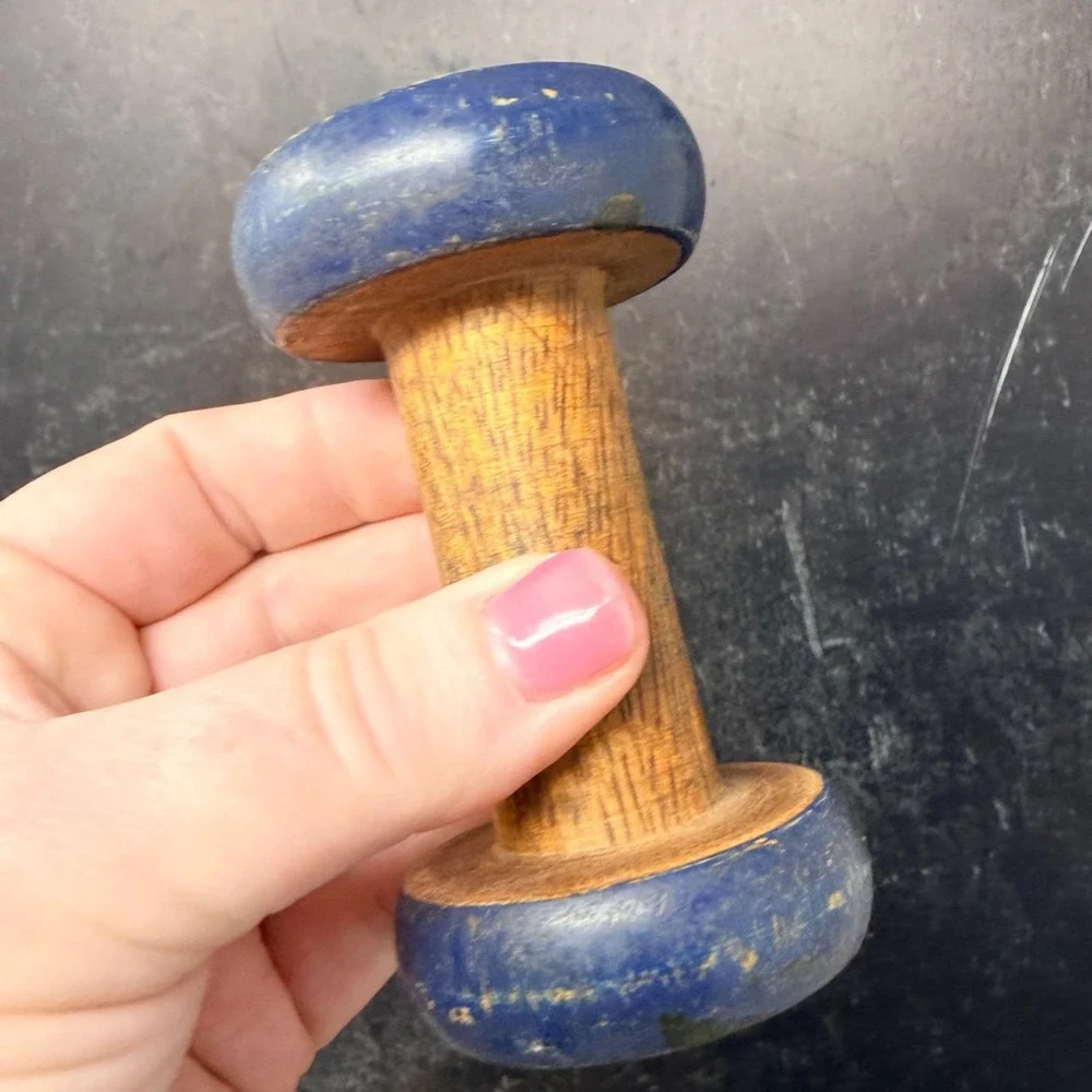 Vintage Small Wood Wooden Spool Rustic Textile Bobbin Decor Handmade 3.5